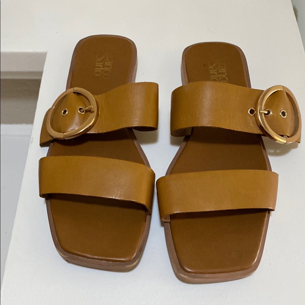 Franco Sarto Tan Leather Sandals Minimalist Design